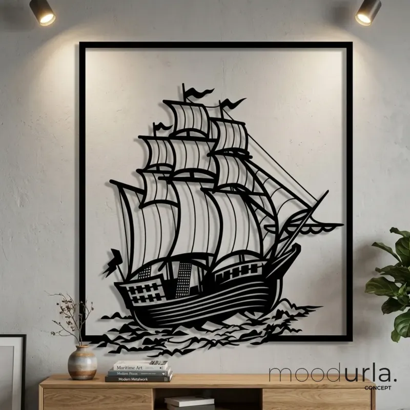 Karayip Korsan Gemisi Lazer Kesim Duvar Tablosu