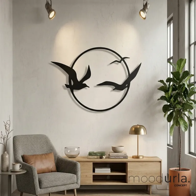 Kuş Figürlü Lazer Kesim Duvar Tablosu