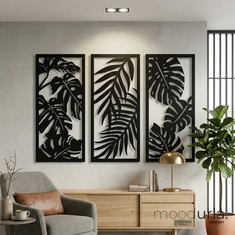 3'lü Yaprak Deseni Lazer Kesim Duvar Tablosu