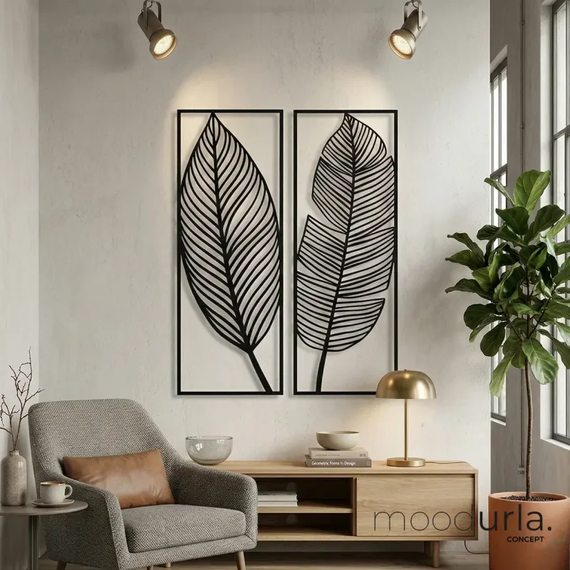 2'li Yaprak Lazer Kesim Duvar Tablosu